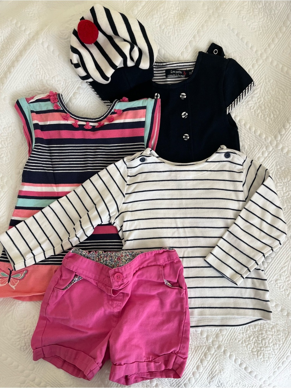 Navy & Pink Striped Kids Set - Navy, White, Pink, size 2T